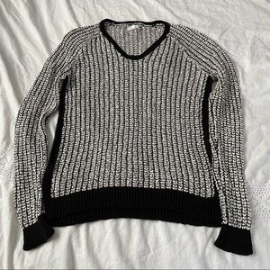 Lou & Grey MEDIUM Black White Open Knit Linen Blend Sweater long sleeve Linen